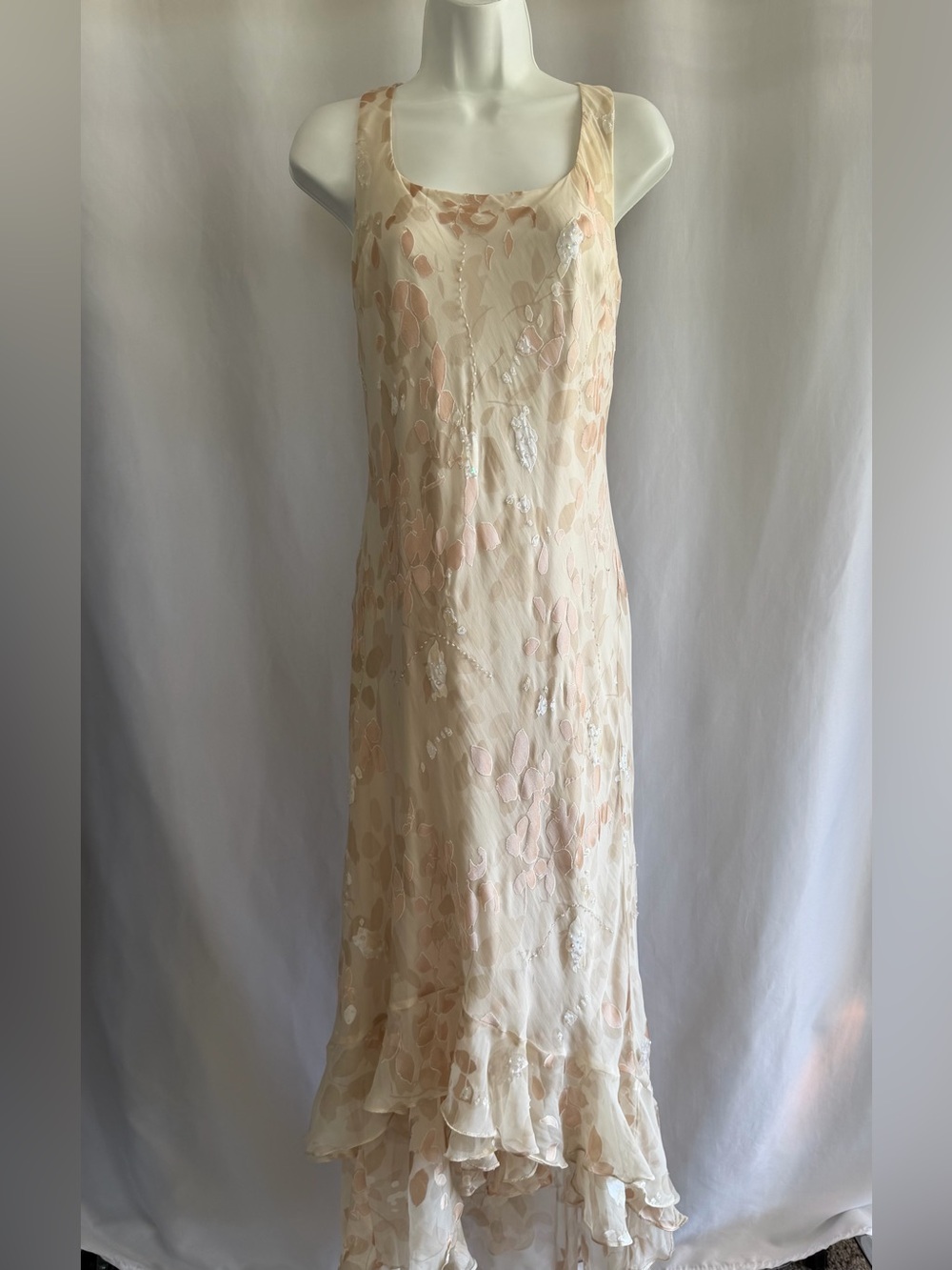Vintage Silk Beaded Champagne Alex Evenings Silk Beaded Formal Dress Size Md/L